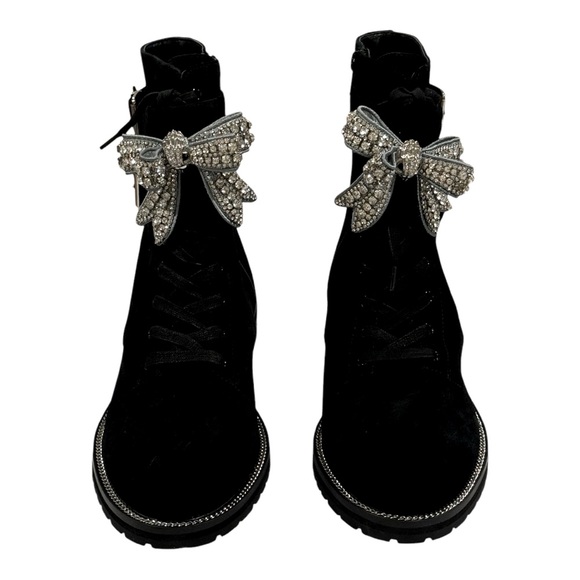 KURT GEIGER Sutton Bow Boot Black Suede Crystal Eagle Bow - Picture 7 of 16